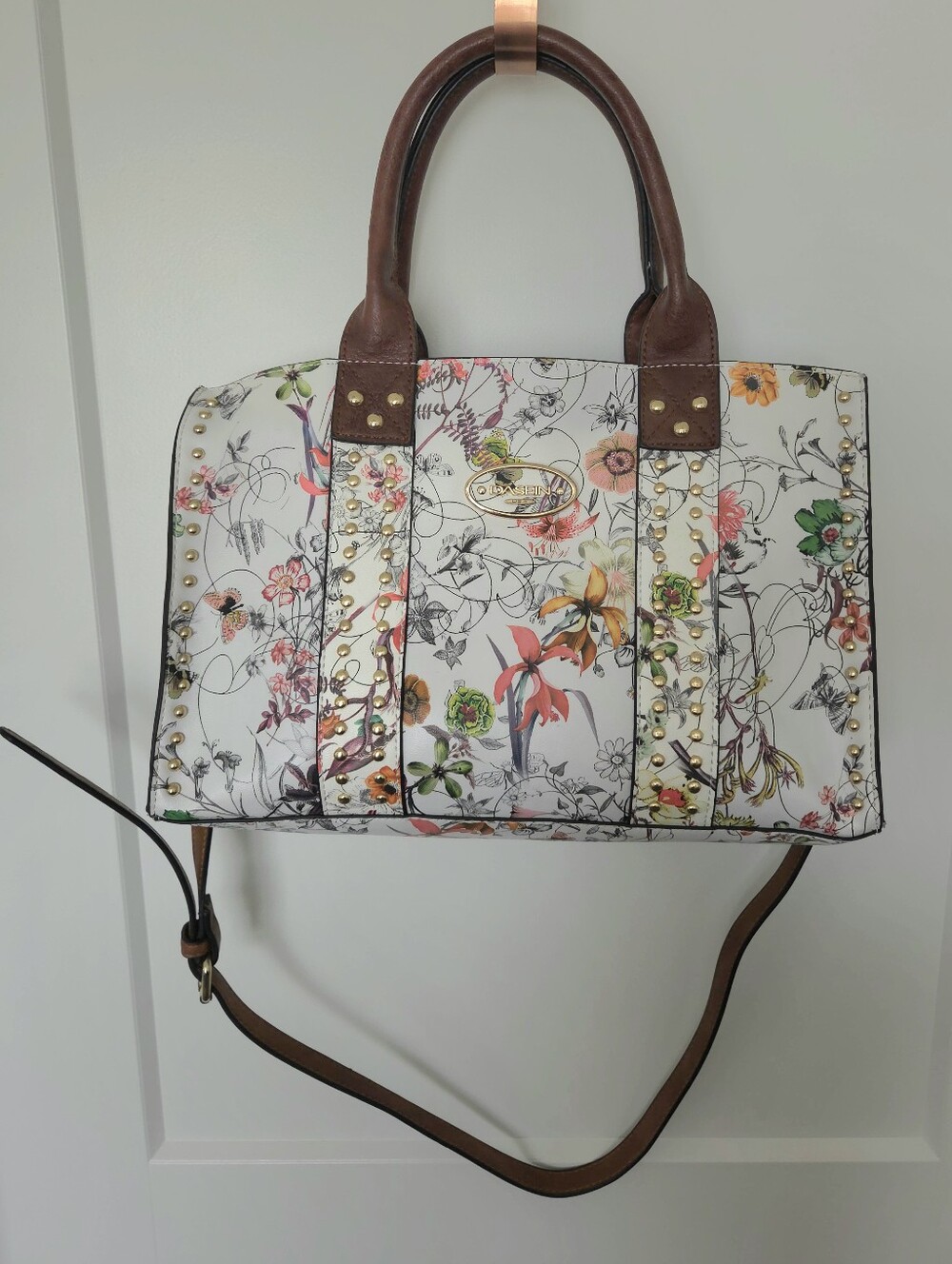Dasein White Floral Studded Tote Purse. #SW